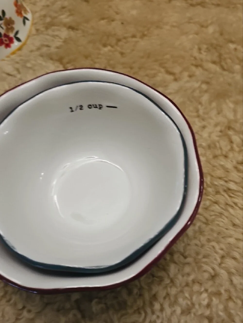 Ceramic Measuring Bowls Set with Red Accent - Home Accents